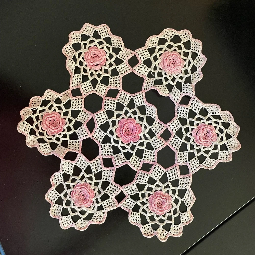 Delicate Pink and White Rosette Doily - Picture 1 of 4